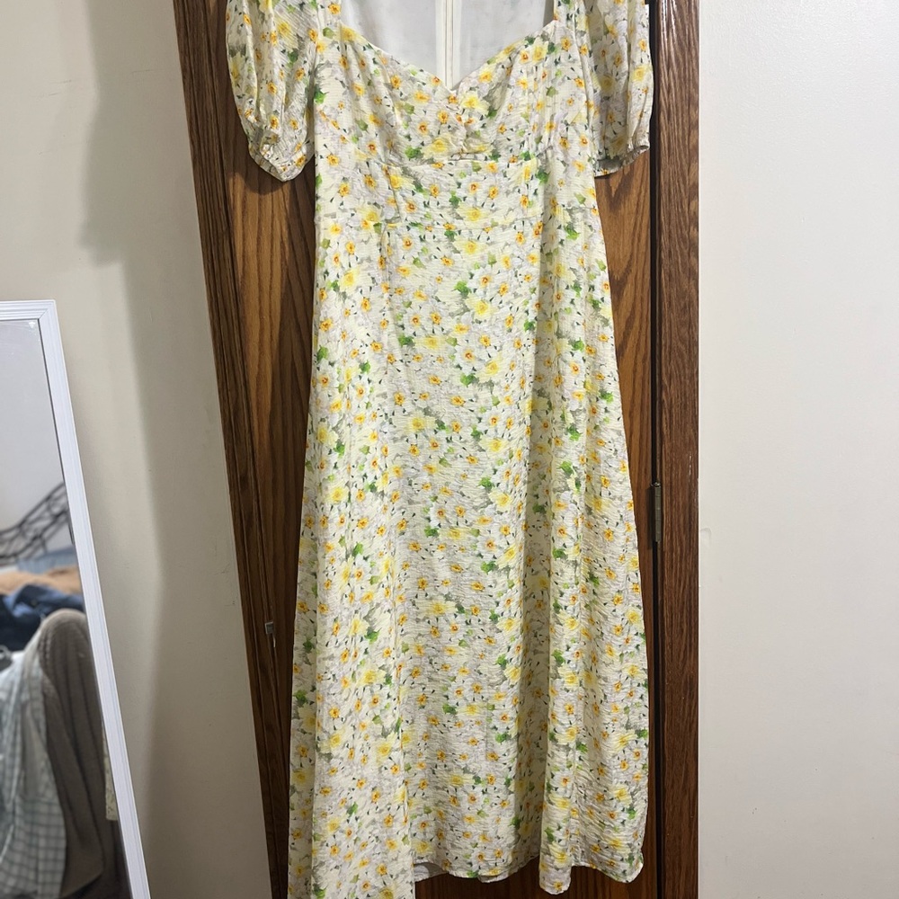 Astr Cream Maxi Dress with Yellow Floral Print and Puff Sleeves